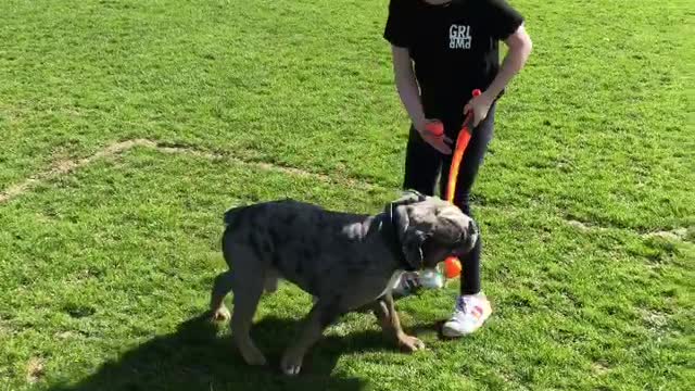 Playing ball with my sister.