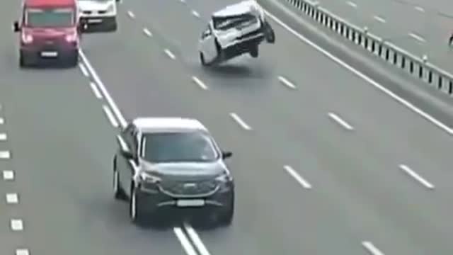 Amazing car accident invisible wall over the road