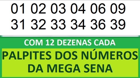 PALPITES DOS NÚMEROS DA MEGA SENA COM 12 DEZENAS pm pn po pp pq pr ps pt pu pv pw px