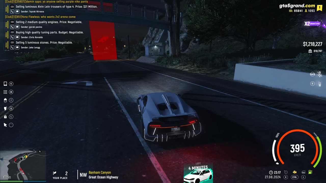 GTA V - Grand RP EN1 - Bugatti Chiron - Corrida de Rua de 27-08-2024 - 23:15 - Sargento Rodrigues