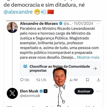 Musk apresentou ao mundo o Ditador supremo no Brasil Alexandre nazista de Moraes 😁