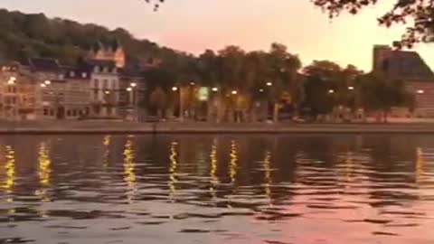 Sunrise in water in Liege, Belgium