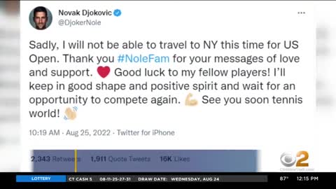 Novak withdraws from US open as they won't let him in because he wont get the jabs.