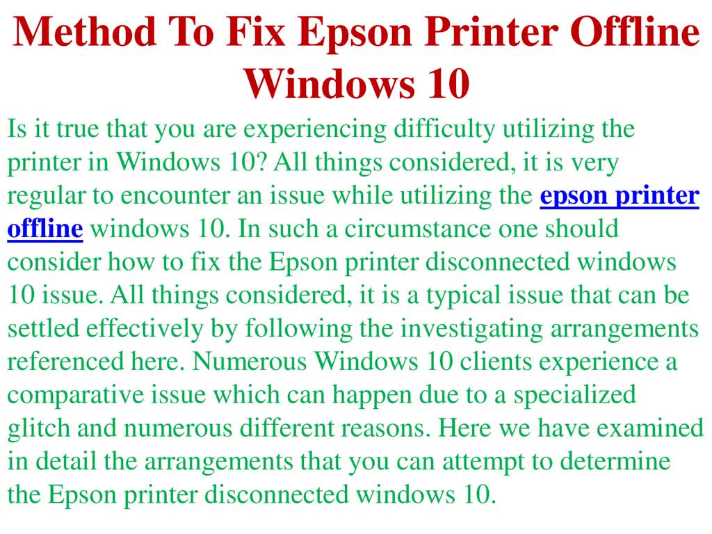 Methods To Fix Epson Printer Offline Windows 10