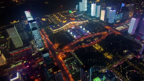 Aerial view of flashing buildings in Shenzhen