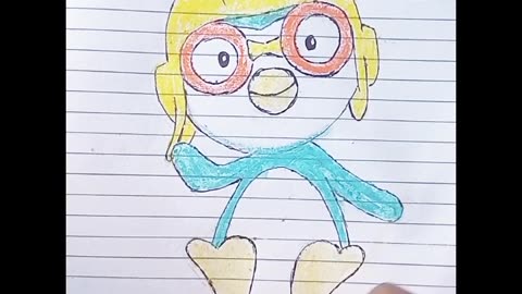 Draw pororo using pencils and crayons