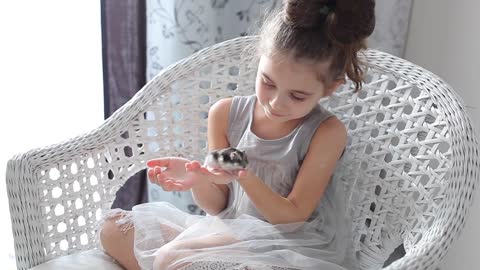 Girl playing with a hamster