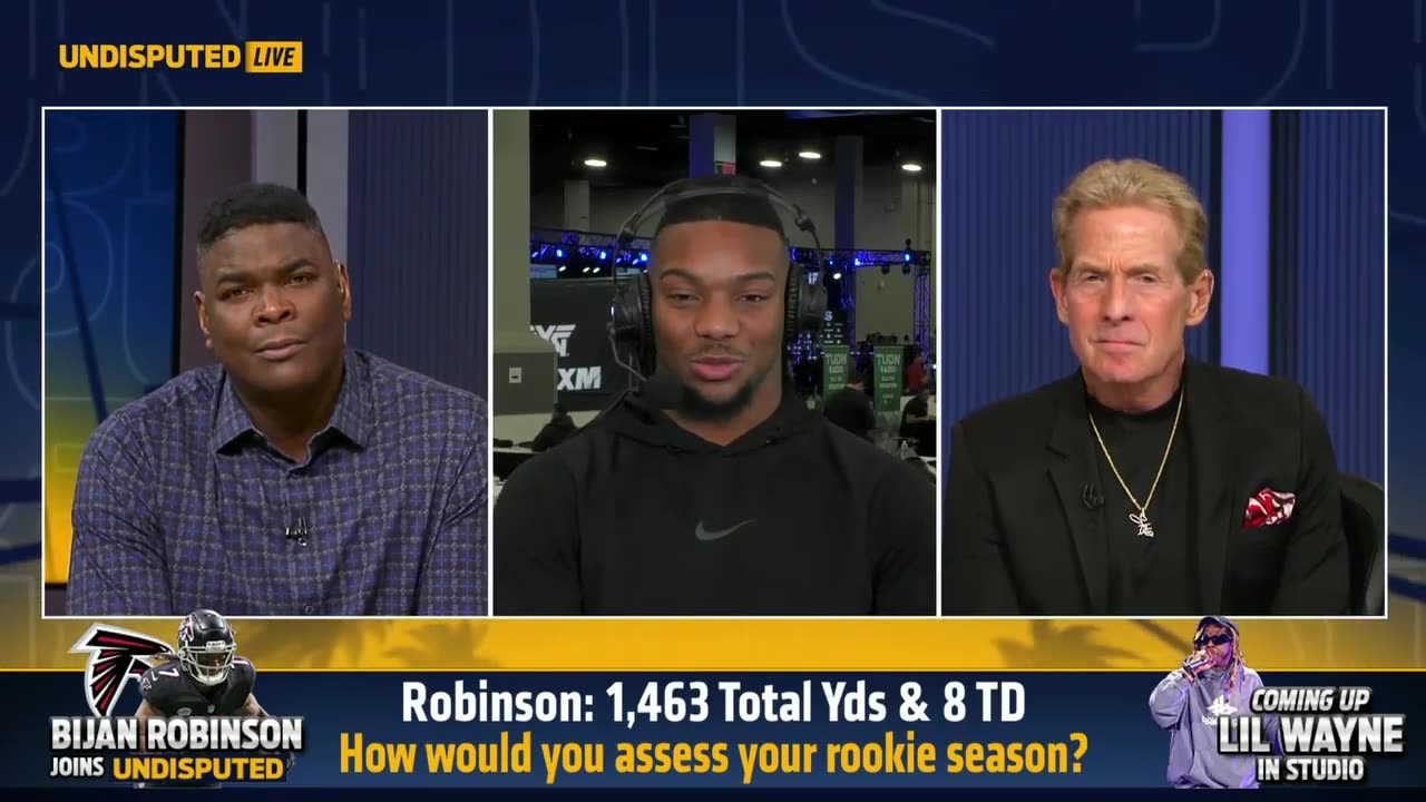 Bijan Robinson predicts Super Bowl, talks Belichick, Falcons, trolls Skip & more NFL UNDISPUTED