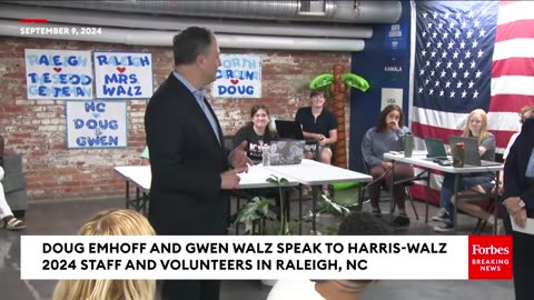 WATCH: Doug Emhoff And Gwen Walz Visit Volunteers, Make Phone Calls In Raleigh, North Carolina