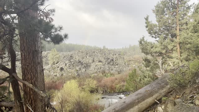 Rainbow Over Rugged Wonderland in the Pouring Rain – Deschutes River – Central Oregon – 4K