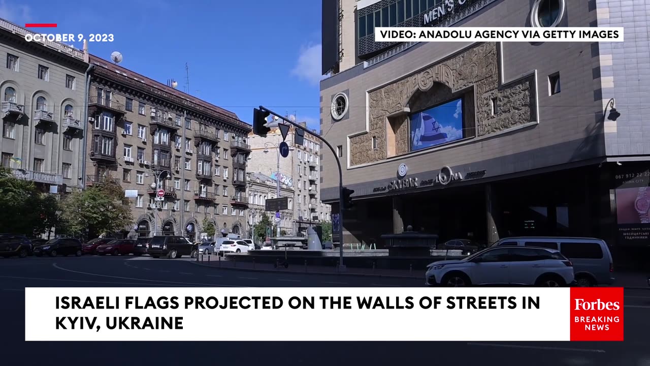 The Israeli Flag Is Projected On The Walls In Kyiv, Ukraine