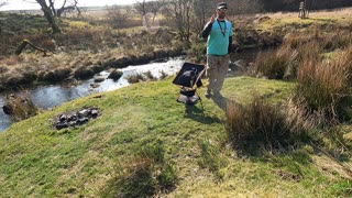 Position test before filming by a river.