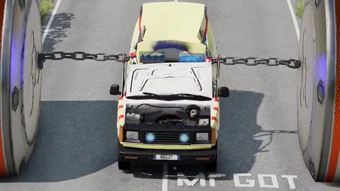 Car Van 2 Bollard Chain Crush - beamNG.drive