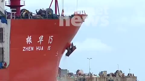 The Chinese ship was given a water SALUTE by the Indian tug boats on its arrival 🤔