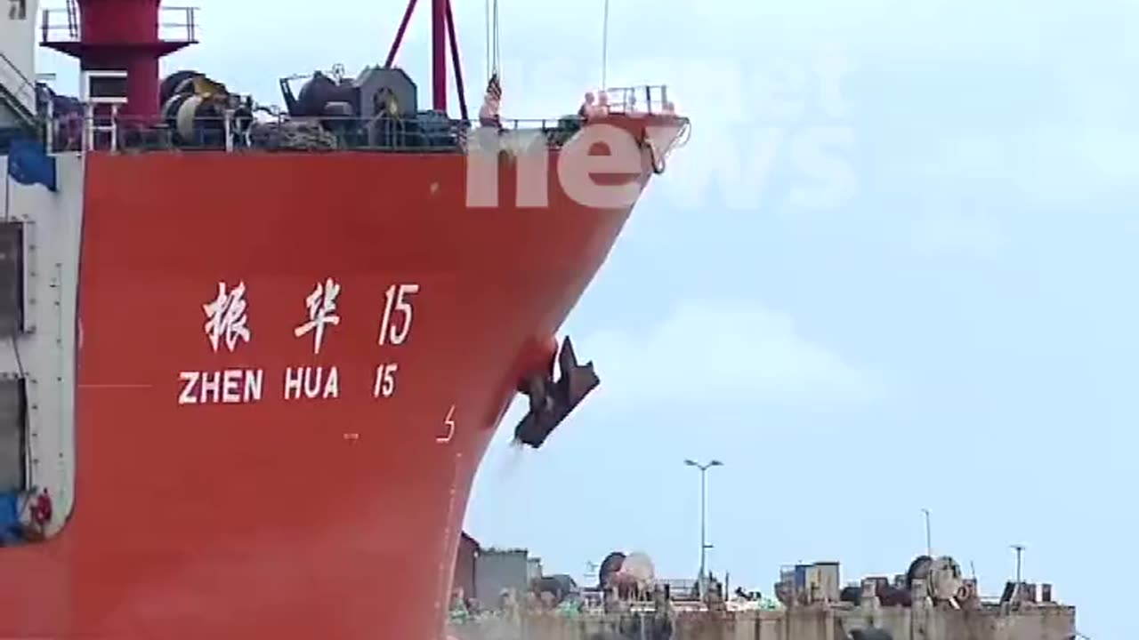 The Chinese ship was given a water SALUTE by the Indian tug boats on its arrival 🤔
