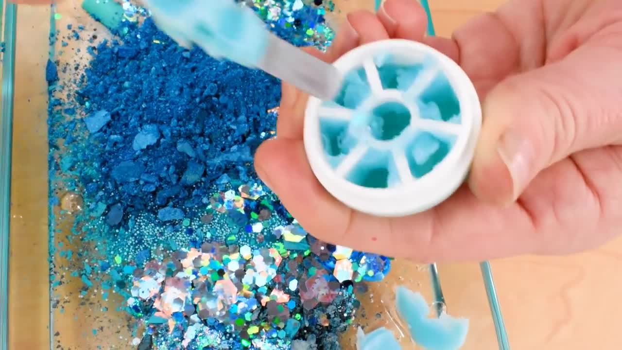 Yellow vs Aqua - Mixing Makeup Eyeshadow Into Slime! Special Series 66 Satisfyin