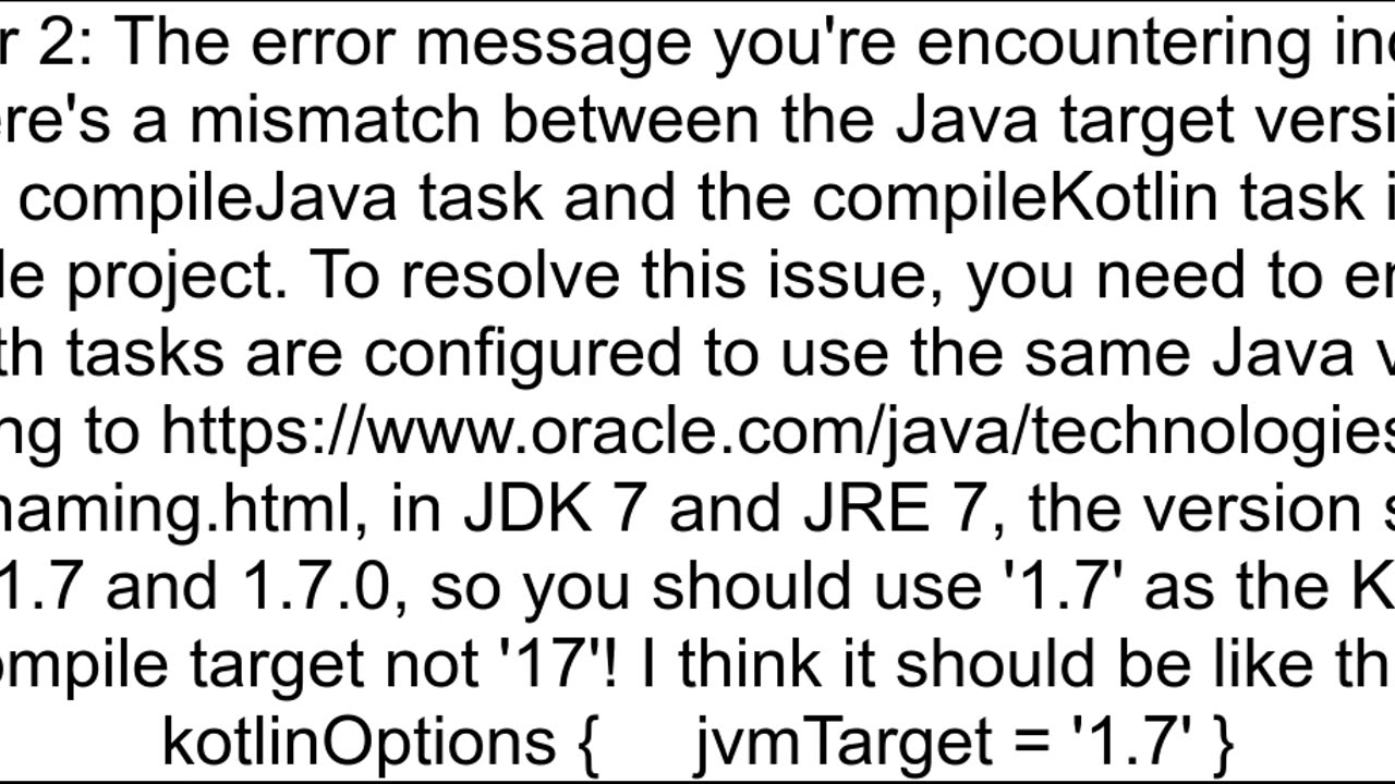 Error jvm target compatibility should be set to the same Java version