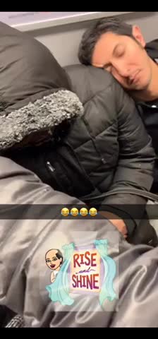 Man sleeps on stranger's shoulder on subway train