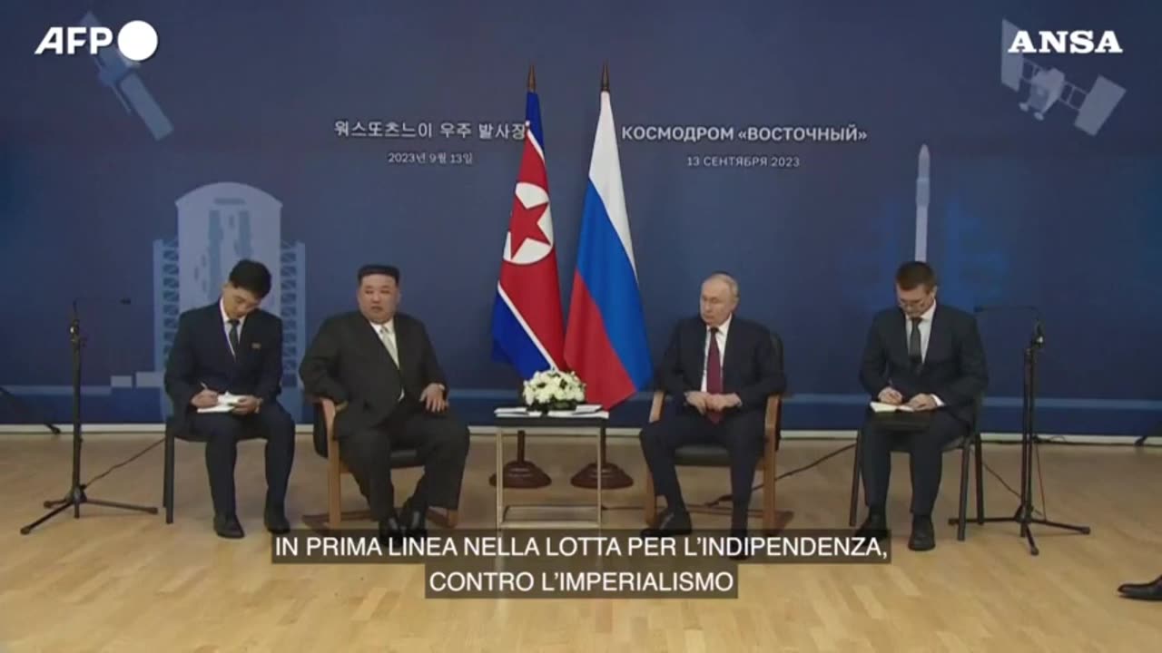 Kim Jong-un leader della Corea del Nord:"Siamo con la Russia contro l'imperialismo americano e dei suoi alleati LGBTQ🏳️‍🌈 nella sua guerra santa contro l'Occidente e l'Ucraina"L'incontro con il presidente Putin