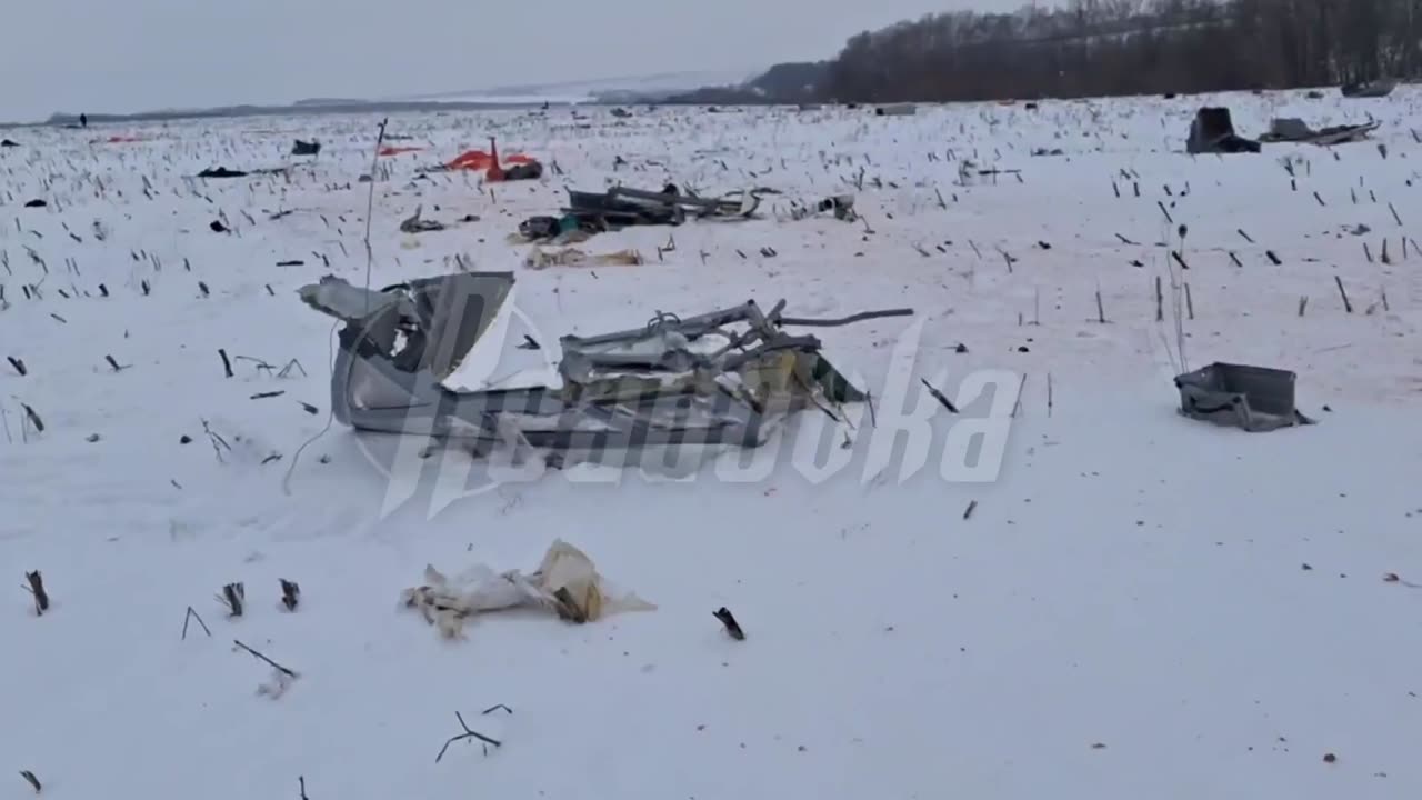 First video from crash site of the Russian plane Ilyushin Il-76 in the Belgorod region.