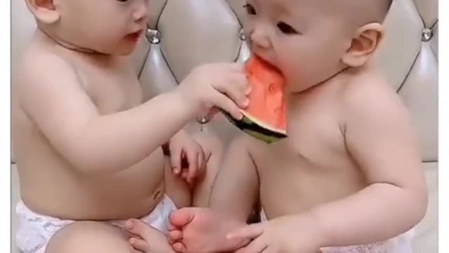 Funny video of two babies eating watermelon#rumble,#cutebaby,#baby,#kidsvideo