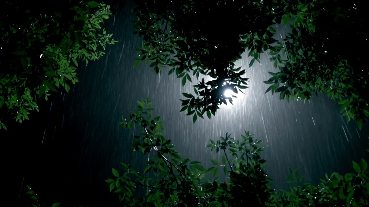 Moonlight Rain and Thunderstorm Your Ultimate Sleep Aid for Rain Lovers| Full Moon, Raindrops, Music