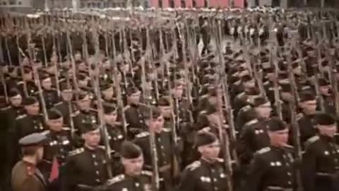 1945 Victory Day parade in Moscow. In colour dubbed in English