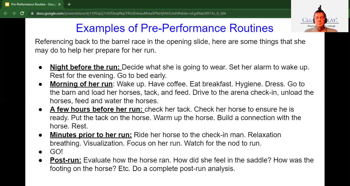 Pre-performance ROutine