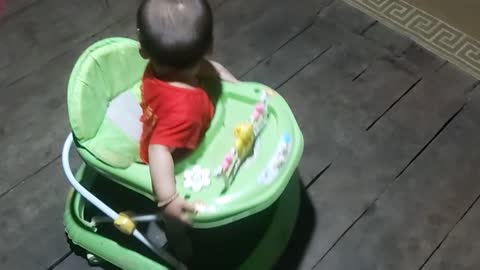 the baby was playing around in the car