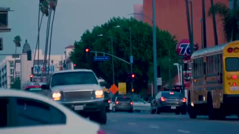 Fixed Shot Of Streets And Cars In Los Angeles