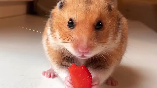 Funny Hamster Is Eating Strawberry (Too Cute!)