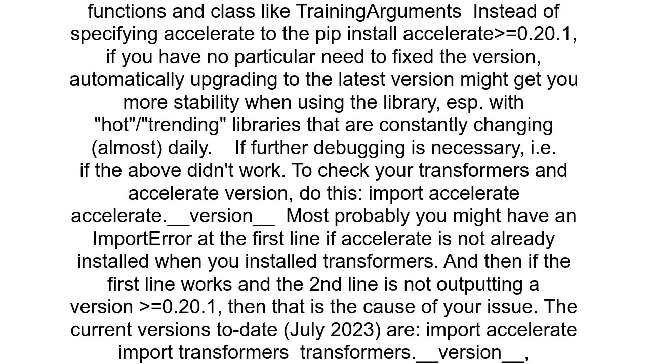 How can i solve ImportError Using the Trainer with PyTorch requires accelerategt0201 when using Hug