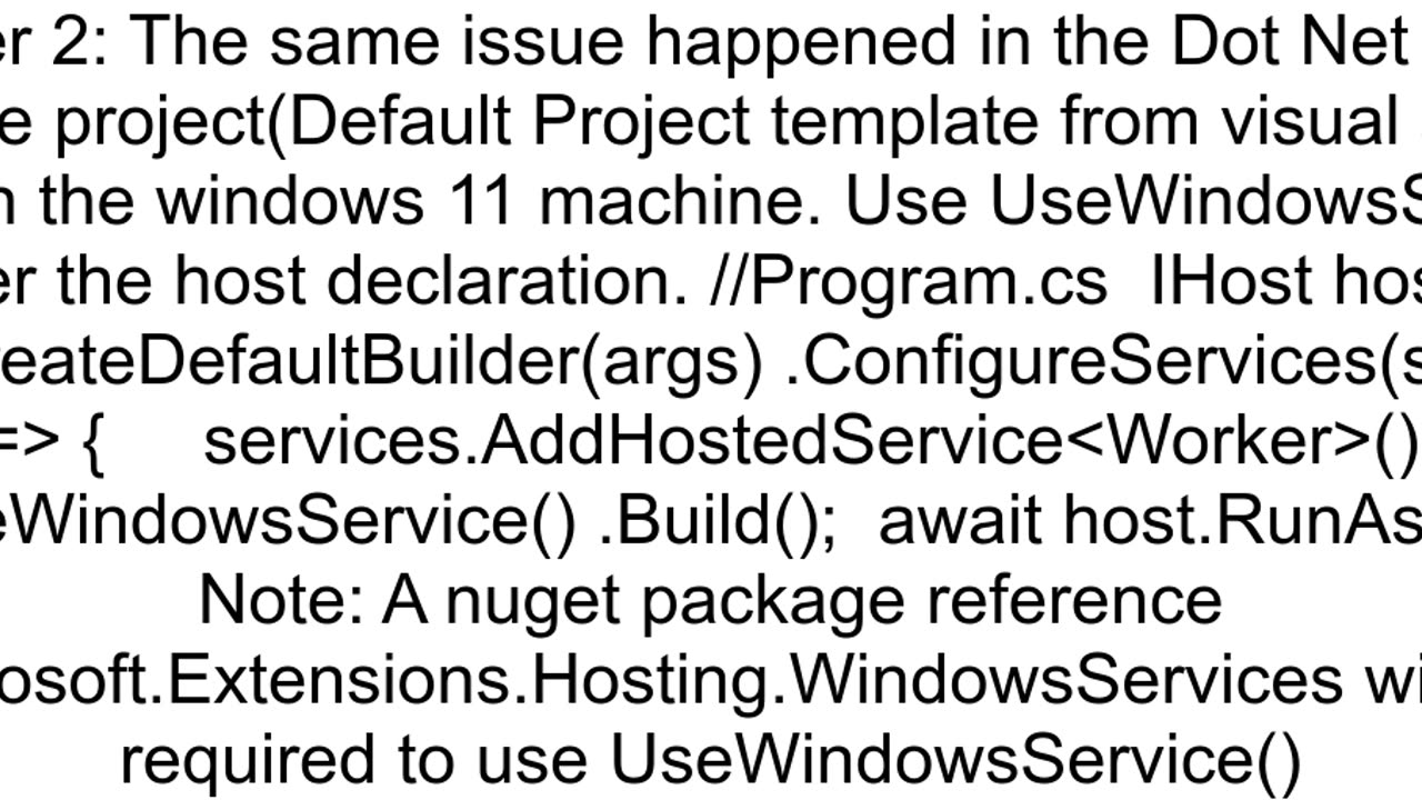 1053 Windows Service Error using NET Core 31 Worker Service