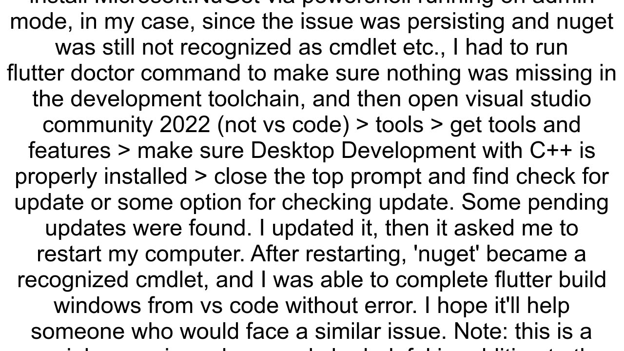 Flutter windows build Nuget is not installed