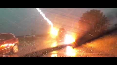 Moving Car Strikes by Lightning