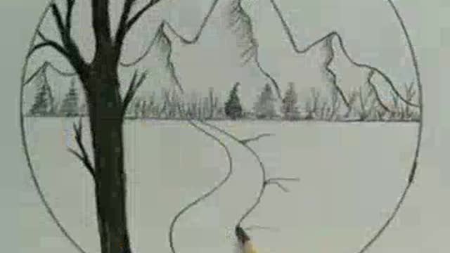draw scenery in circle with pencil for beginners #youtubeshorts ##scenery.mp4