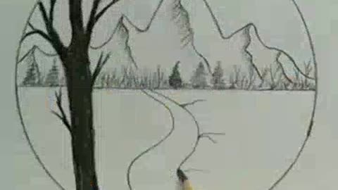 draw scenery in circle with pencil for beginners #youtubeshorts ##scenery.mp4