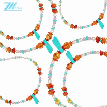 Natural turquoise Citrine Princess spiny oyster Rose Quartz pearl amber with irregular pendant03