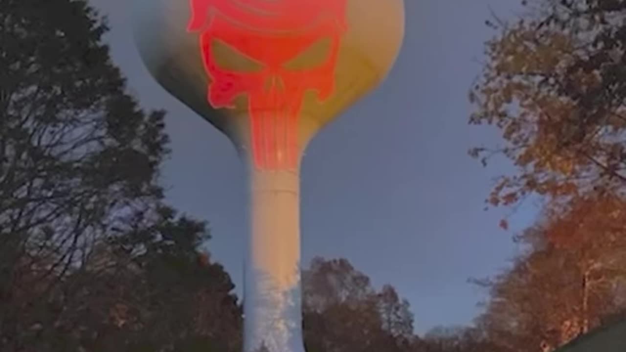 "Punisher" Trump image projected onto water tower