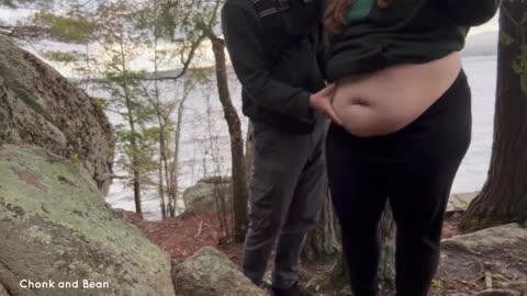 A cute woman and hasband Play with fat stomach 