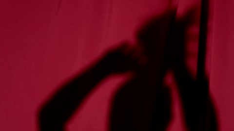 Woman Shadow on a Red Curtain