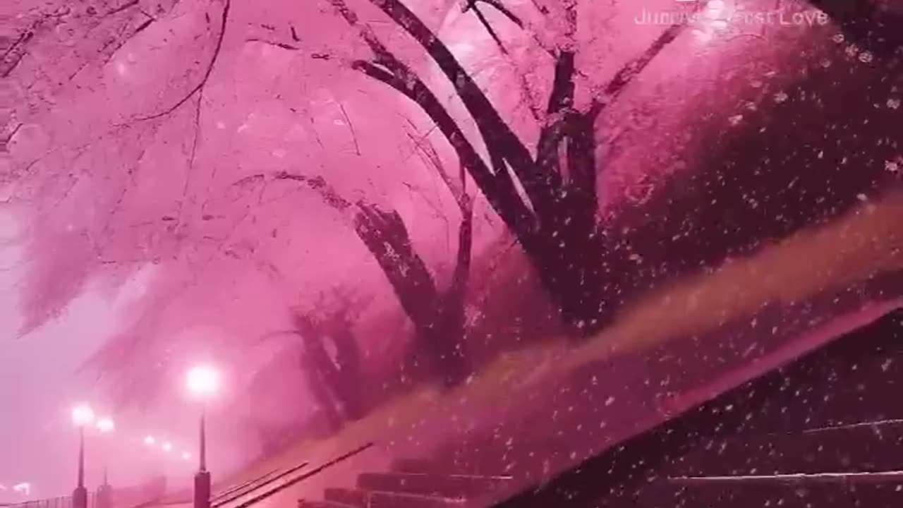 Lovely pink tree looks amazing in snow fall