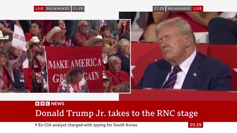 Donald Trump Jr and Kai Trump speak at Republican convention