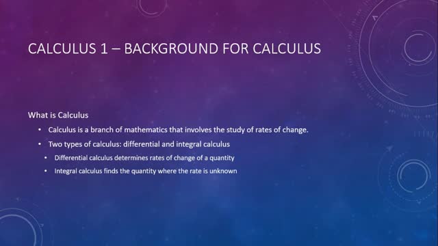 Calculus 1 - Background For Calculus