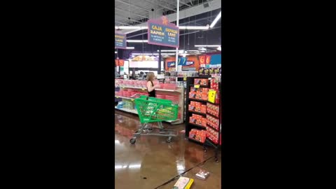 Woman throws groceries across store after being told to wear a mask