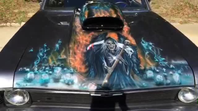 Reaper airbrushed on dragster