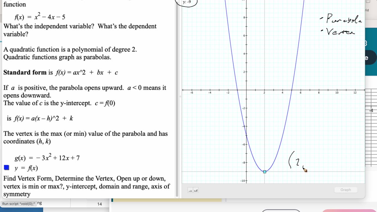 MAT 171 Thur Jan 25 -- Complex Arithmetic; Quadratic Functions