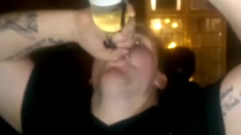 Nsfw big white guy downs bottle of white wine