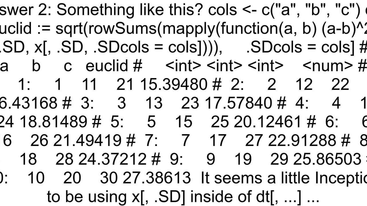 Euclidean distance from arbitrary number of columns