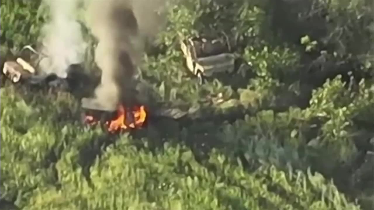 The consequences of the failed Russian assault - burning Chinese golf carts